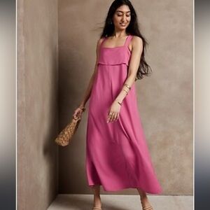 Pink Silk Banana Republic Midi Dress with tie back